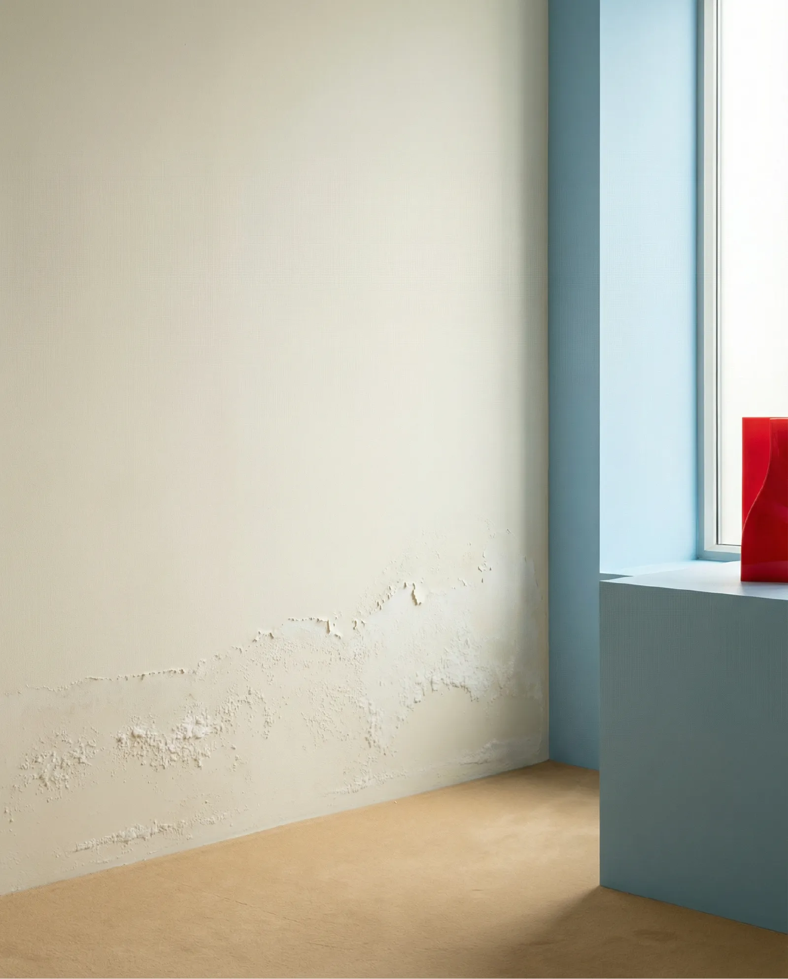 Pared interior con signos de humedad por capilaridad